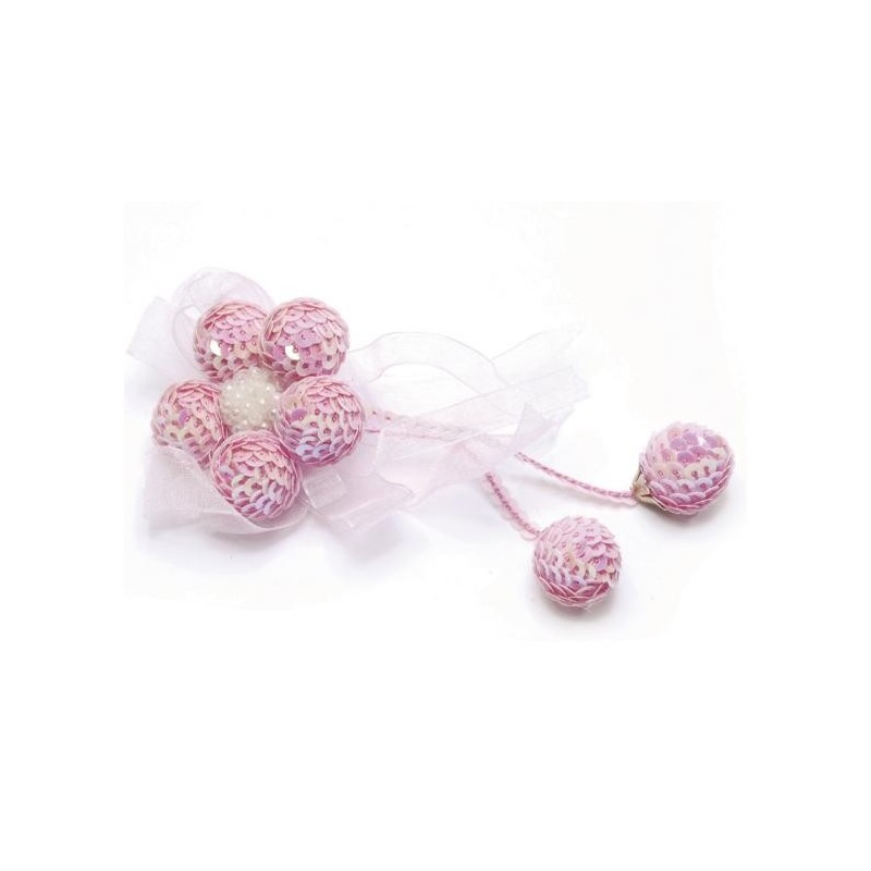 Fleur rose en paillettes sur pince